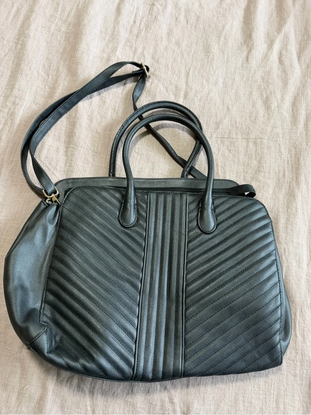 Classic Black Quilted Women's Satchel Laptop Bag Divided Padded Work Briefcase